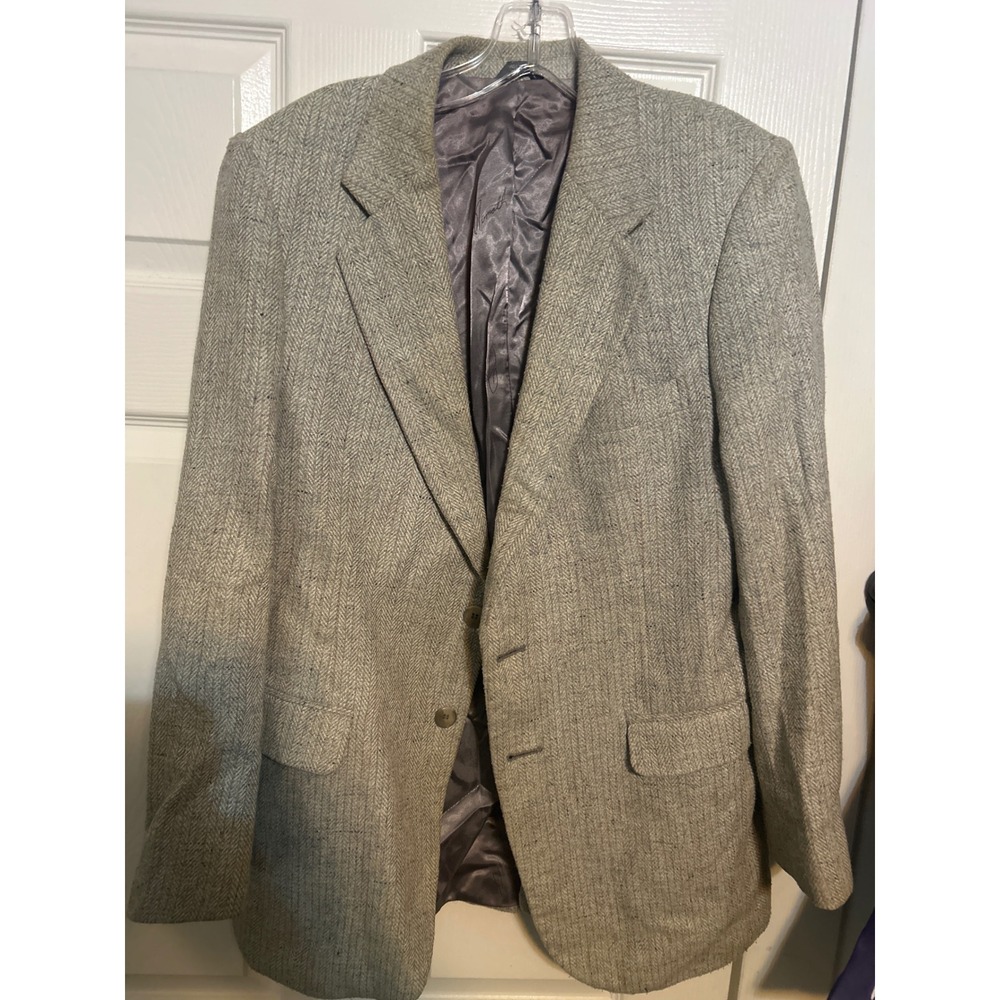 Joe Namath Signature Collection Grey Herringbone Blazer‎ Silk Wool 40R Vintage